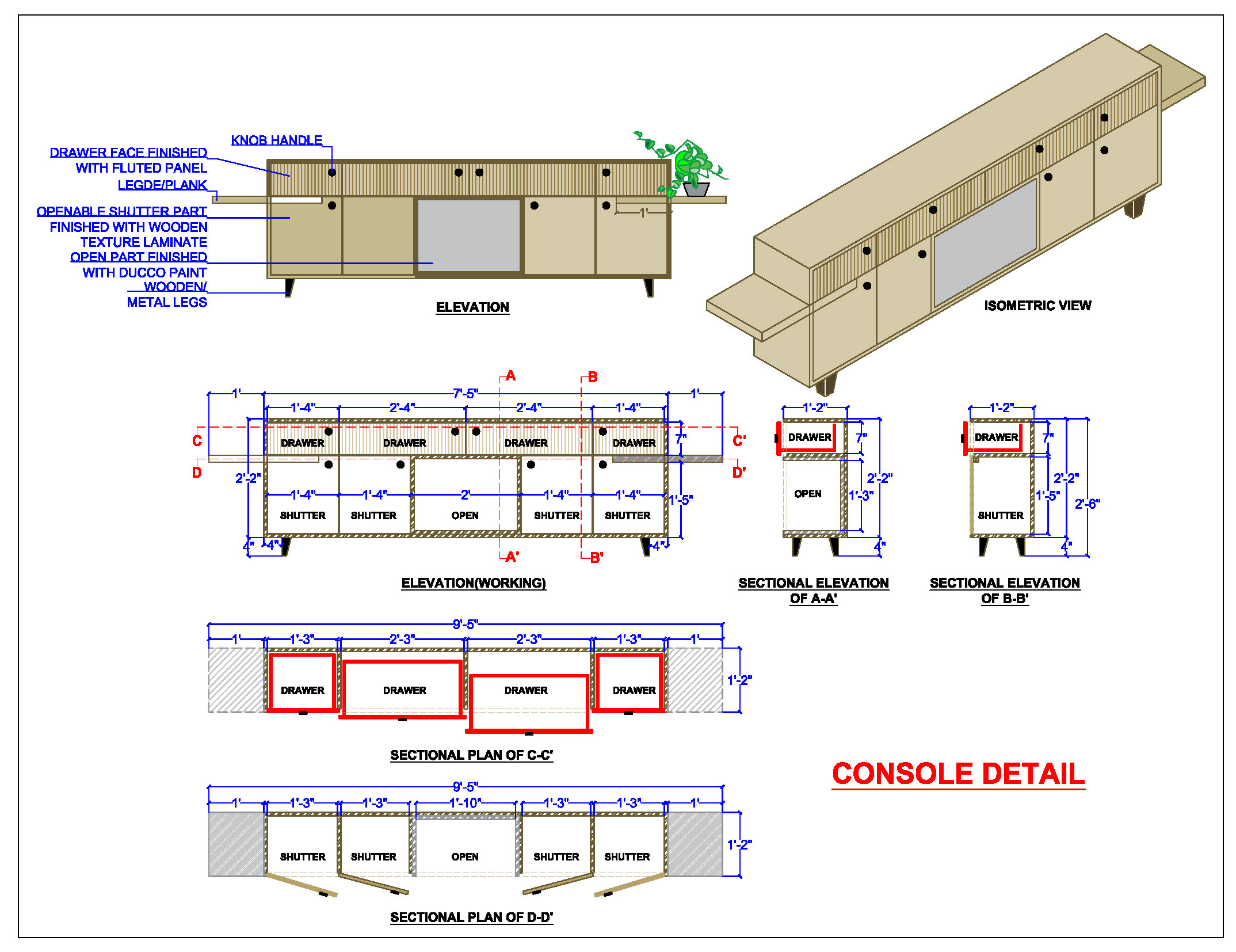 Low Height Cabinet Design Sideboard DWG Detail